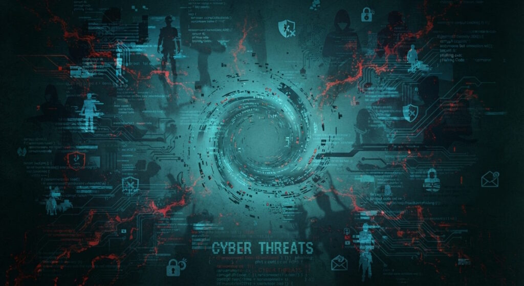 Various cyber threats, hackers and malware